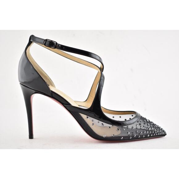 Christian Louboutin Twistissima Strass 85 Black Patent Mesh Strap Heel Pump 36.5 - Picture 2 of 9